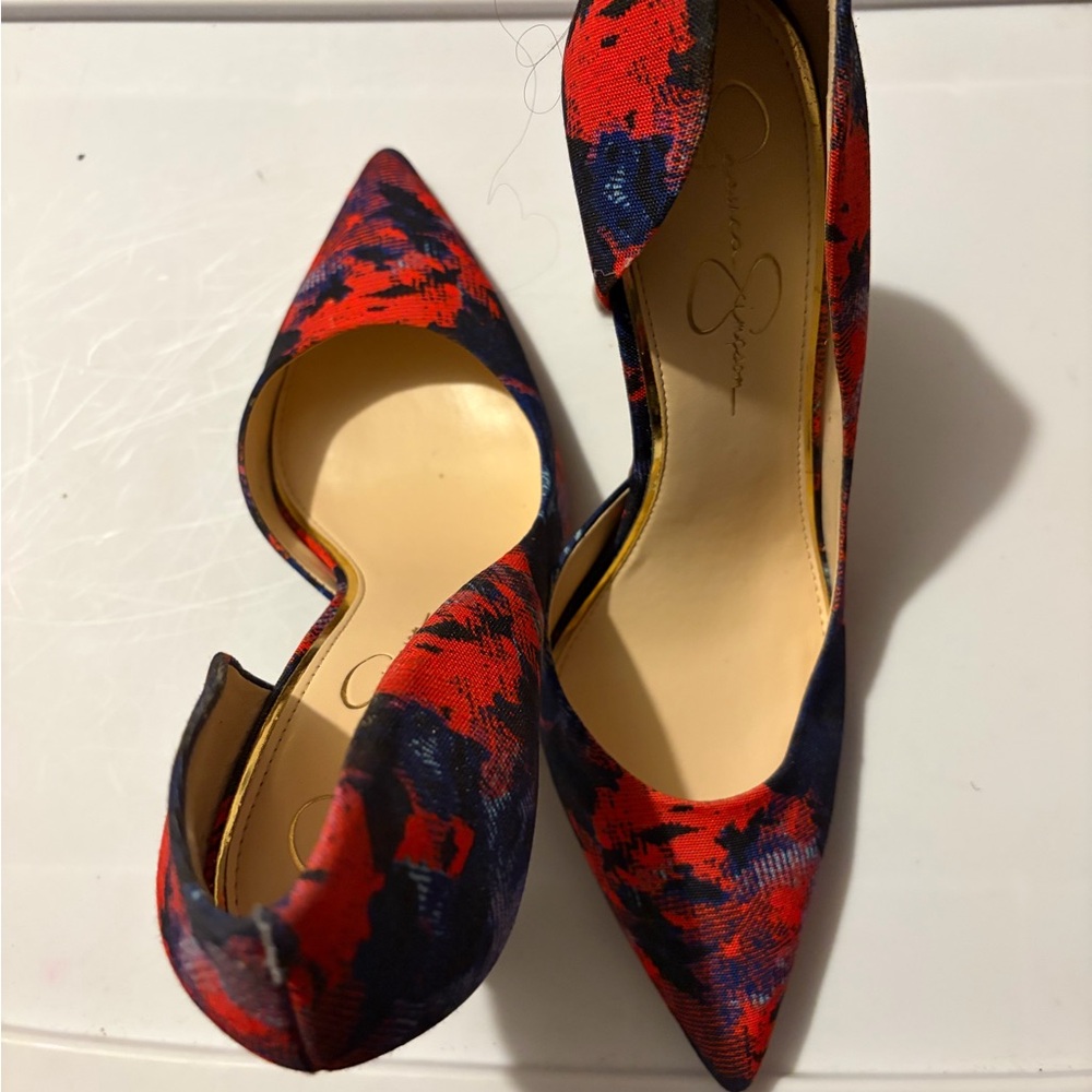 Jessica Simpson Red and Blue Patterned Heels